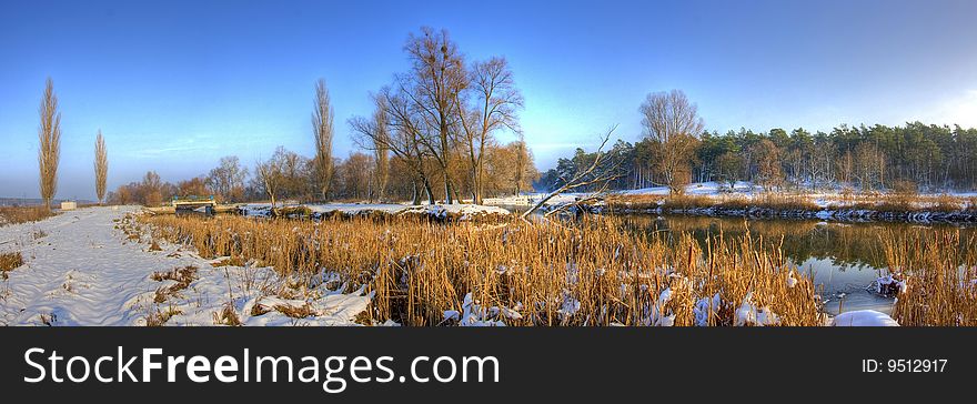 Winter landscape panorama ice and snow. Winter landscape panorama ice and snow