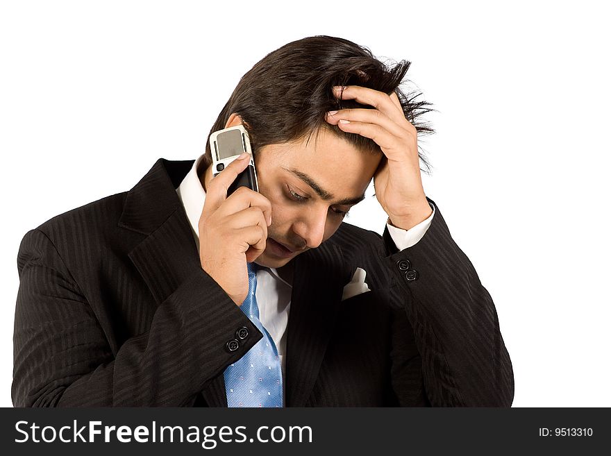 Portrait of a happy  businessman  talking at cell phone. Portrait of a happy  businessman  talking at cell phone