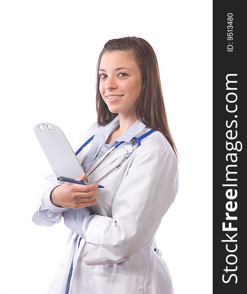 Female doctor isolated on white in the studio