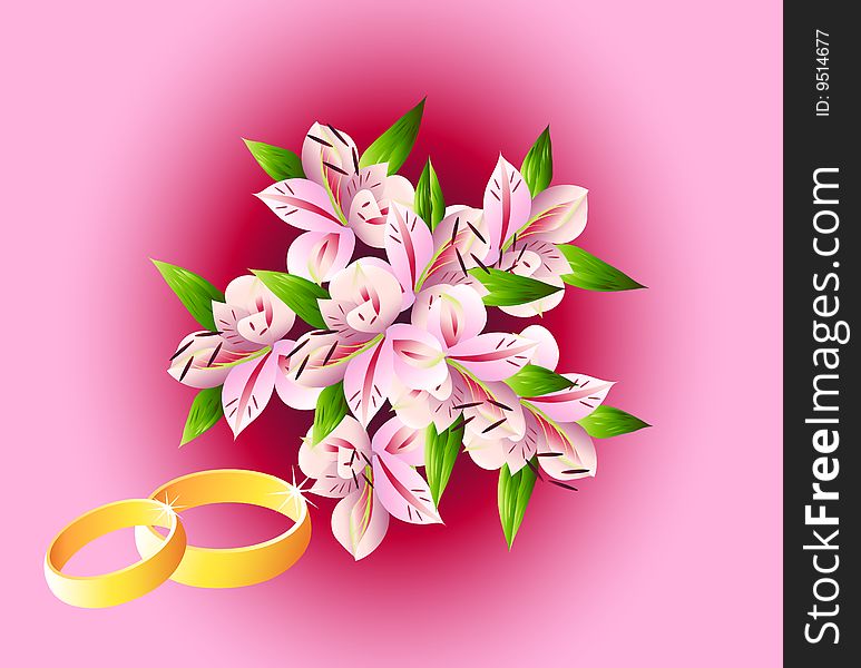 Vector illustration of wedding bouquet with rings