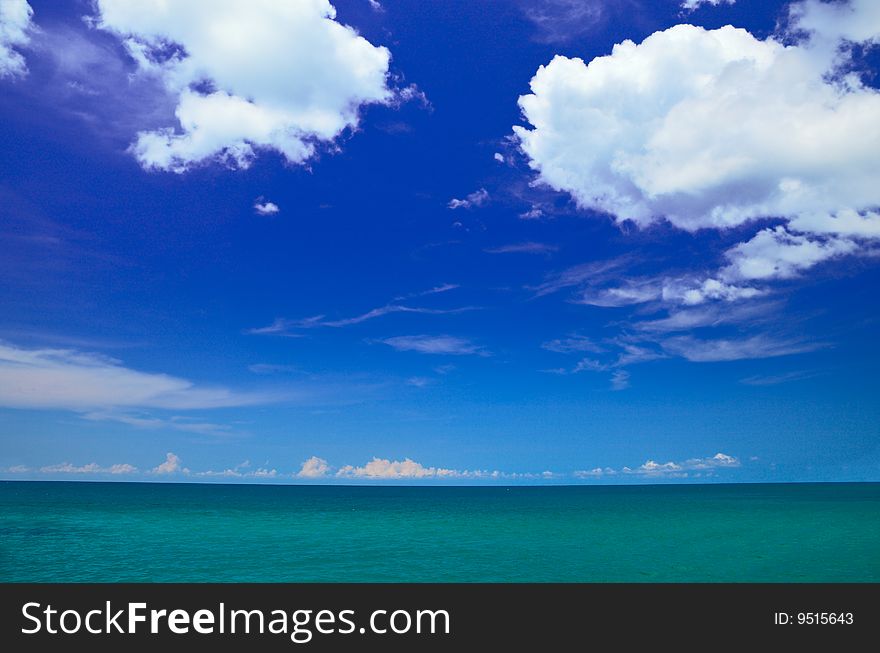 Blue sky, white clouds and turquoise sea. Blue sky, white clouds and turquoise sea