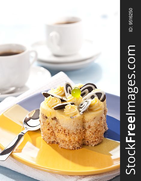 Food series: sweet yellow cake with cream. Food series: sweet yellow cake with cream