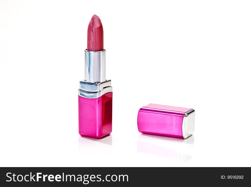 Make up object: lipstick over white background