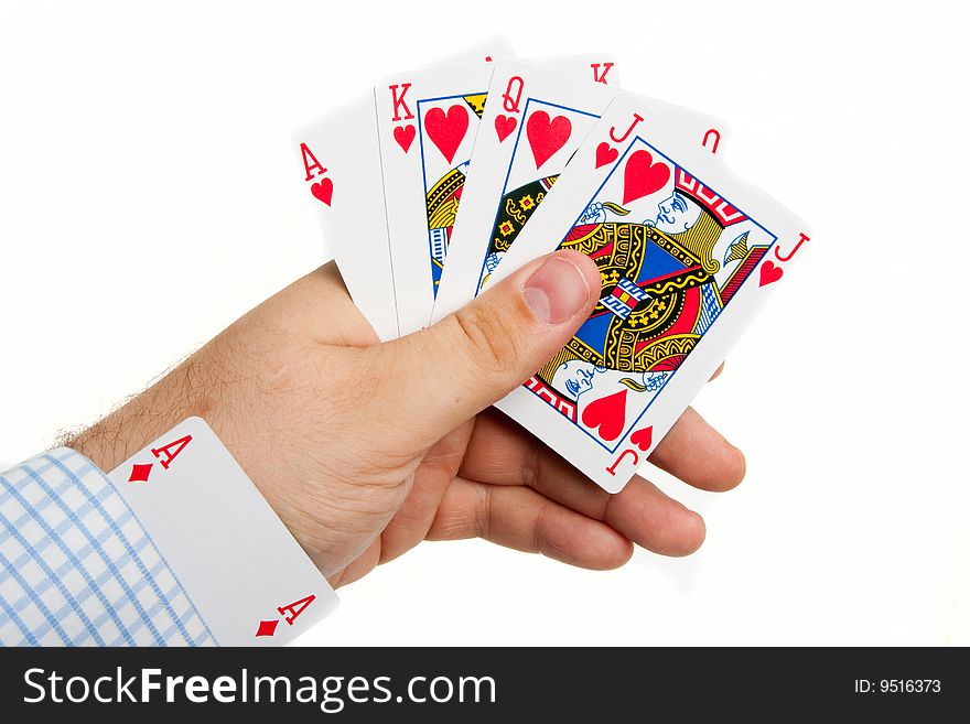 Playing cards in men hand