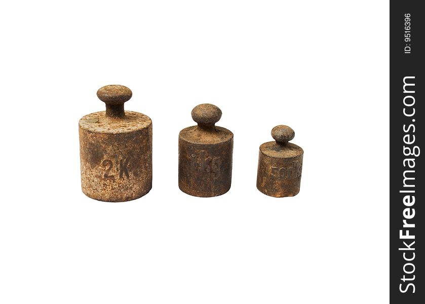 Set of rusty weights isolated on white