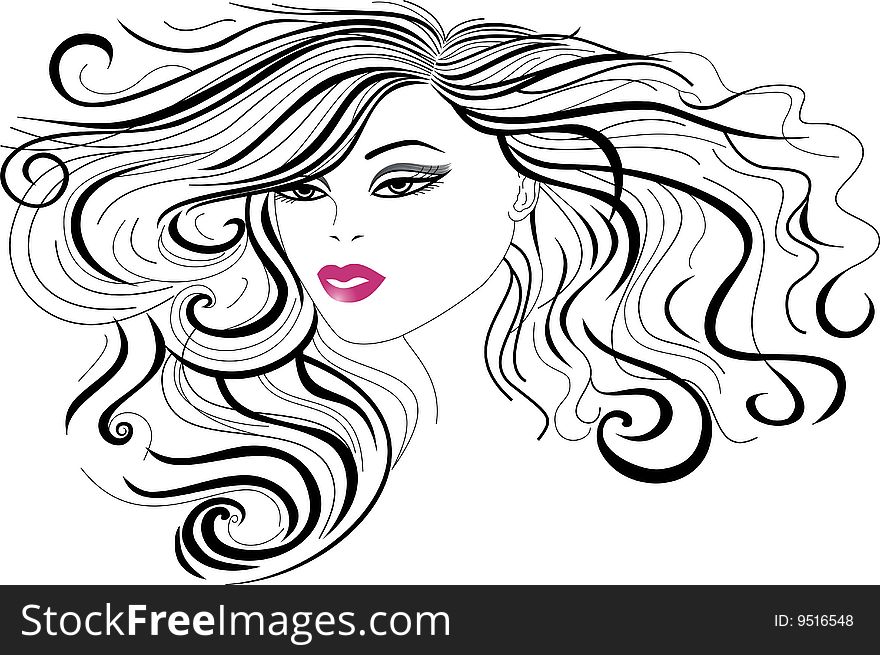 Head of a beautiful girl with wavy hair