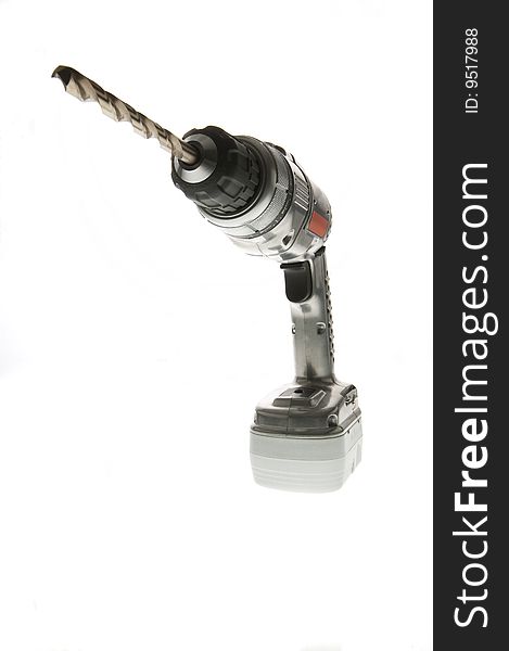 Polished aluminum cordless drill motor.