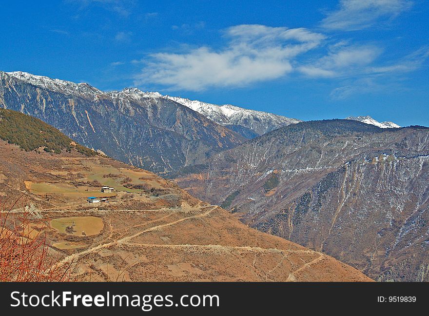 The Tibetan Folk House In The  Mountains