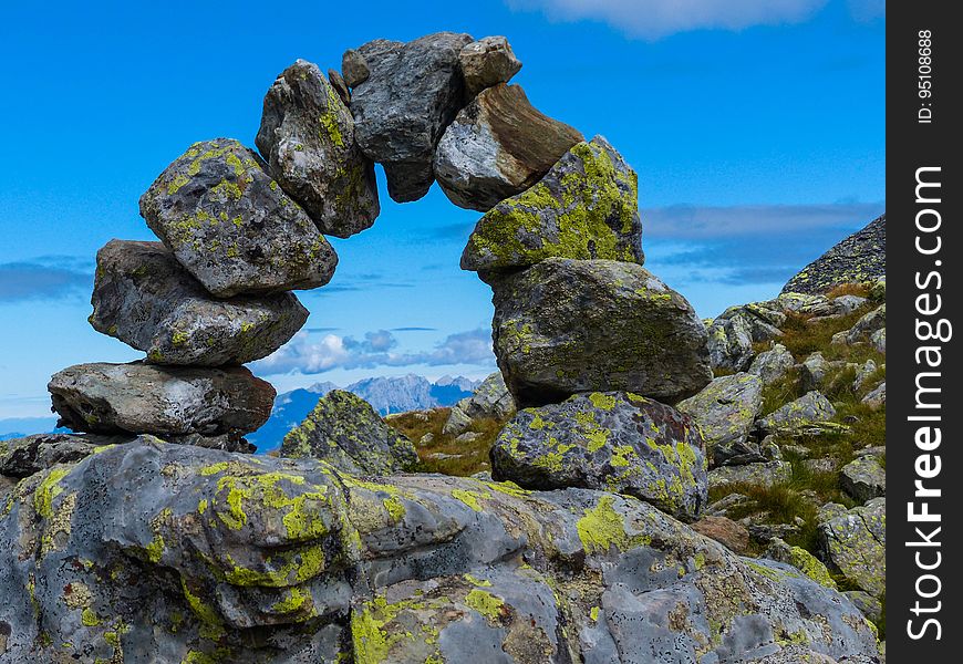 Semicircle of boulders on a mountain top