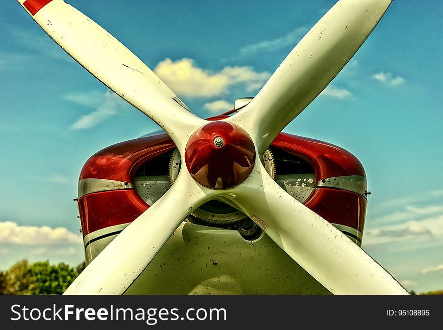 A close up of a retro monoplane propeller.