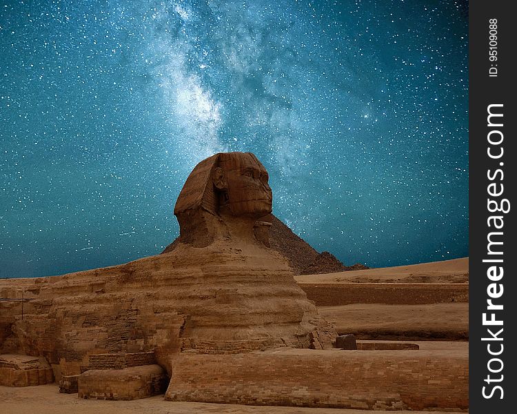 The great Sphinx of Giza under the stars.