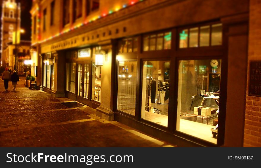 A shop window in a pedestrian zone of a city.