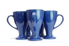 Five Blue Long Cups With Handles Out Stock Image Five Blue Long Cups With Handles Out Stock Image