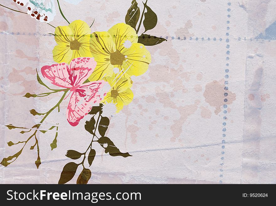 Illusration of flowers on vintage paper. Illusration of flowers on vintage paper