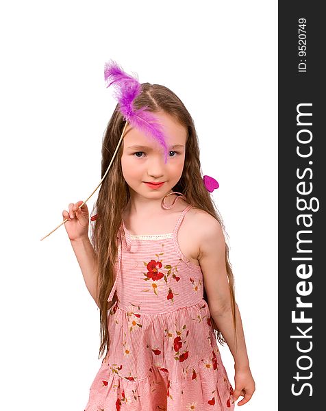 Little fairy with magic wand isolated on white with clipping path