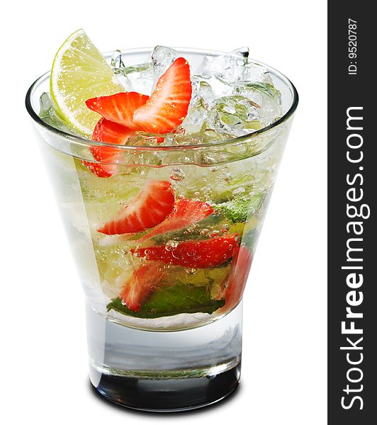 Cocktail - Berry Mojito with Lime Slice and Strawberry