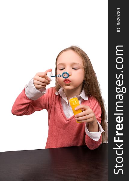Little Girl Blow Bubbles Isolated