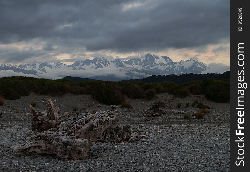 View To Southern Alps At Gillespies Beach