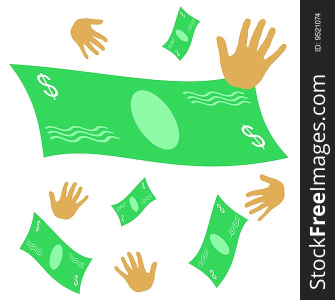 Money changing hands green bills on white illustration. Money changing hands green bills on white illustration