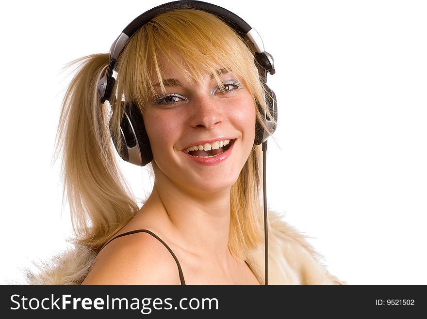 Portrait of a young girl with headphones. Portrait of a young girl with headphones