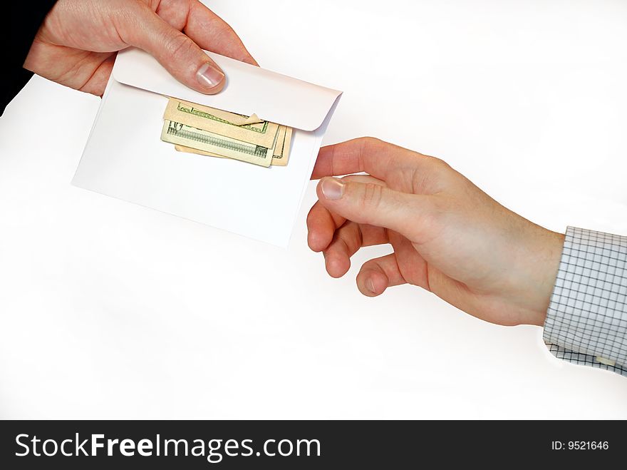 Money in envelope isolated on white