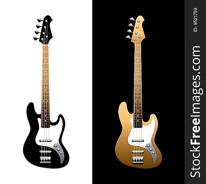 Electric guitars on a white and black background