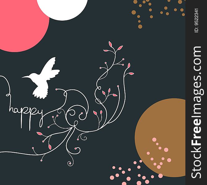 Hummingbird and swirl floral background design