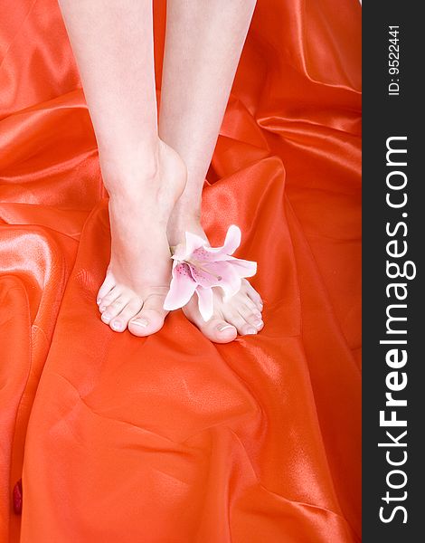 Feet with petals and flowers