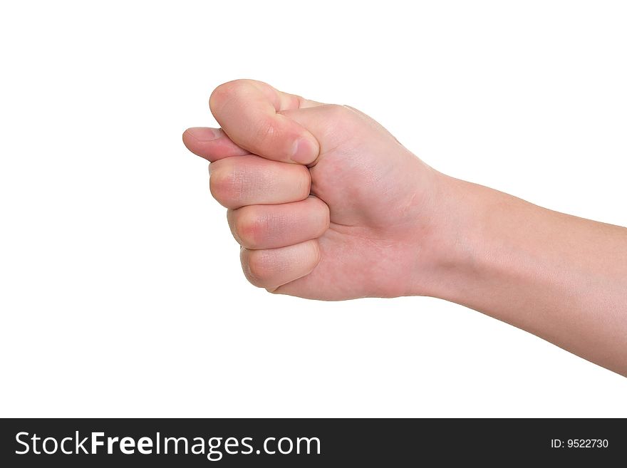 Gesturing hand on white background