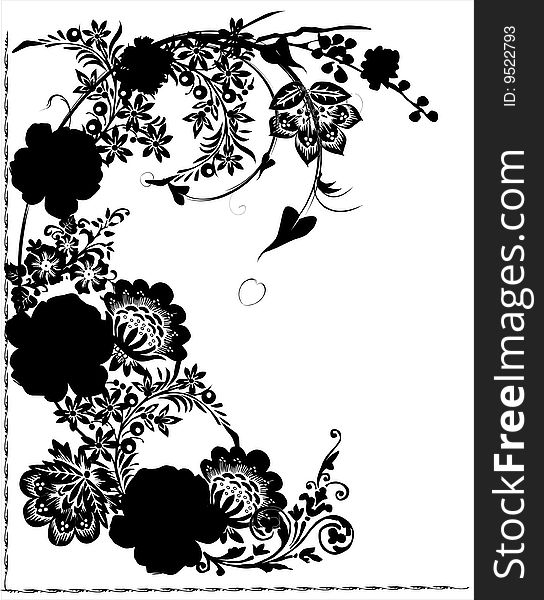 Illustration with black on white flower decoration. Illustration with black on white flower decoration