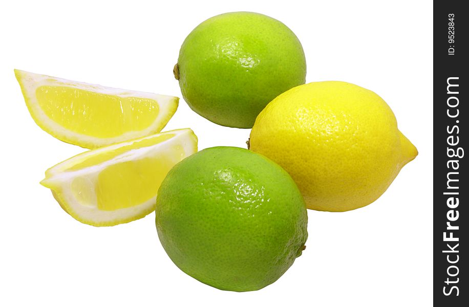 Fresh lemons and limes isolated over white with clipping path. Fresh lemons and limes isolated over white with clipping path