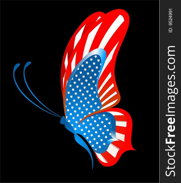 The beautiful abstract butterfly in the form of a flag of the USA