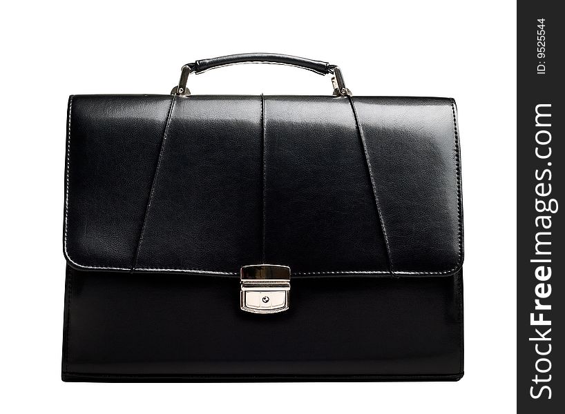 Black leather business suitcase isolated on white background