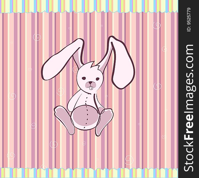 Cartoon vector illustration of Cute little bunny on the retro striped background