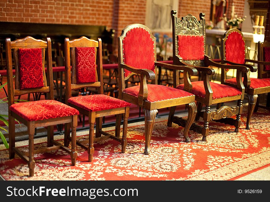 Old chairs in church