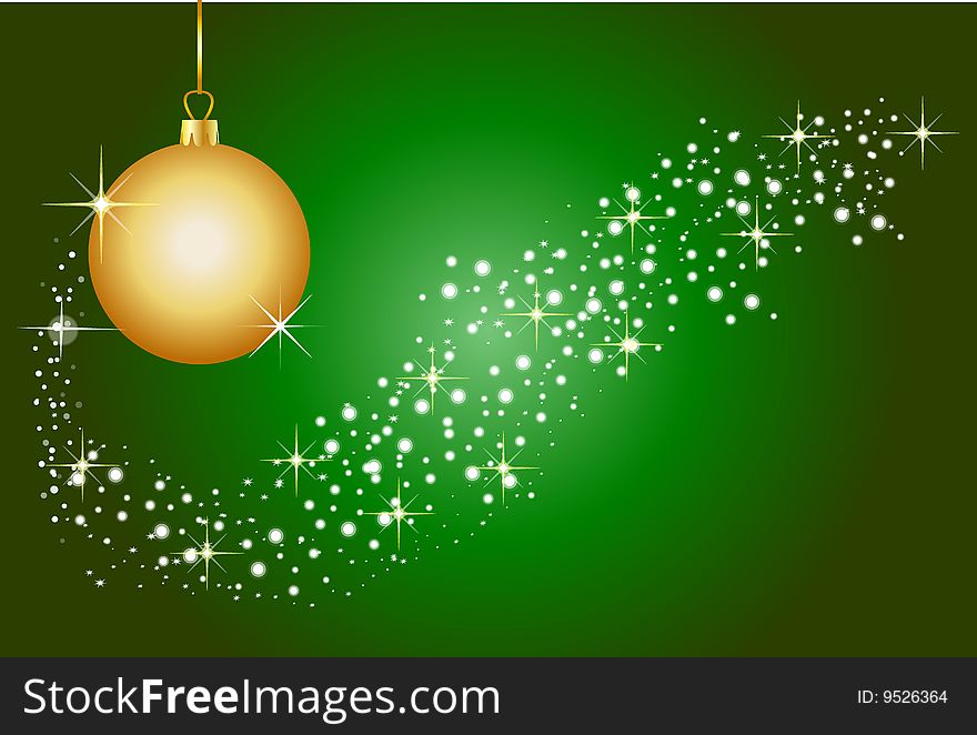 Illustration of a green christmas background with golden christmas balls
