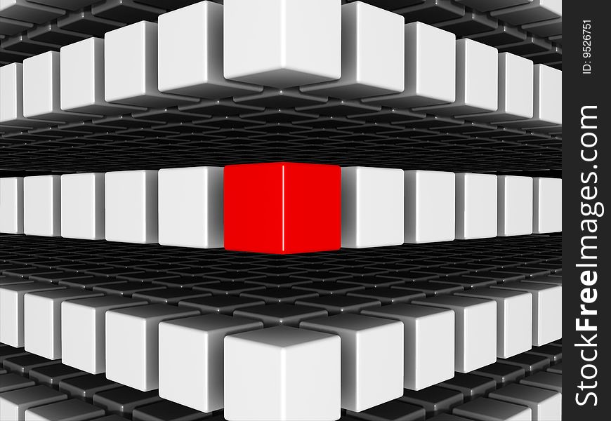 Red cube among white cubes