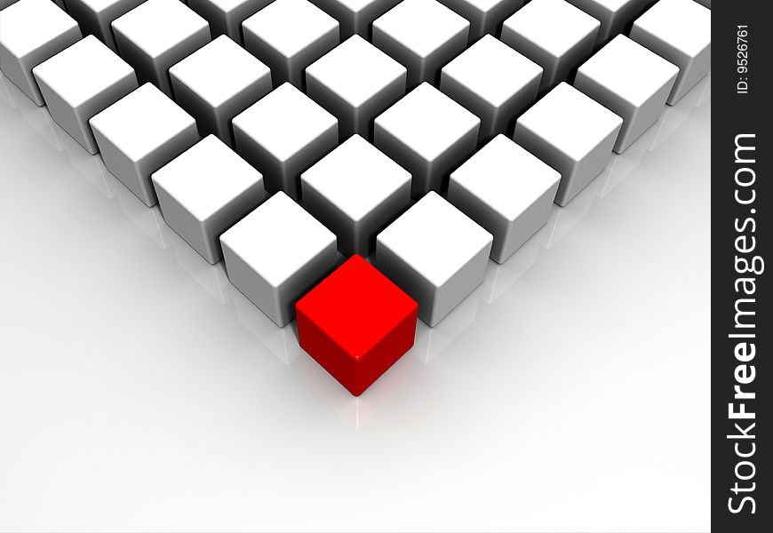 Red cube among white cubes