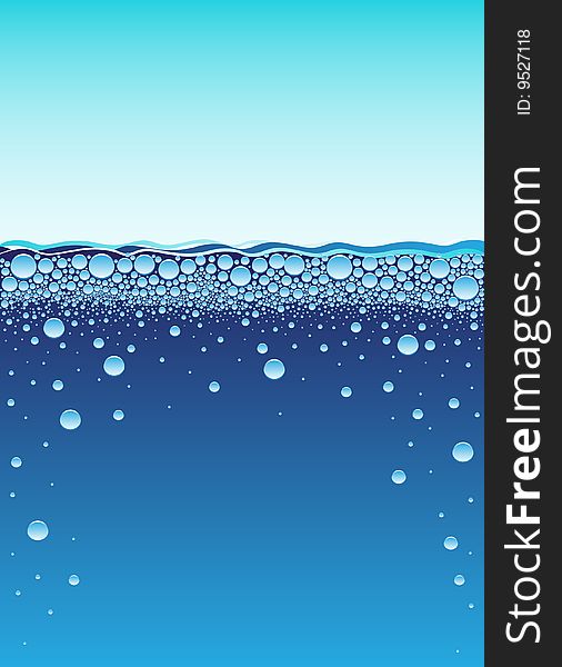 Water surface with bubbles on the abstract background