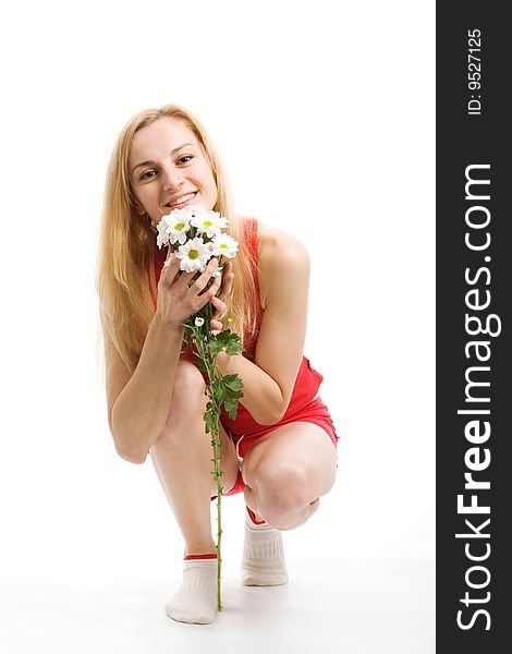 Blonde With A Bouquet Of Chrysanthemums