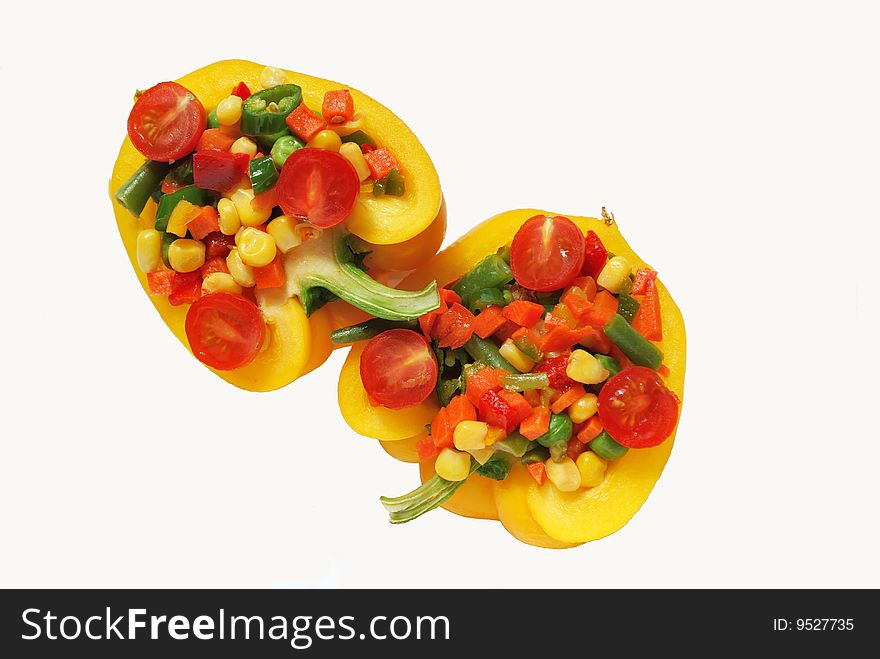 Pepper with vegetables over white