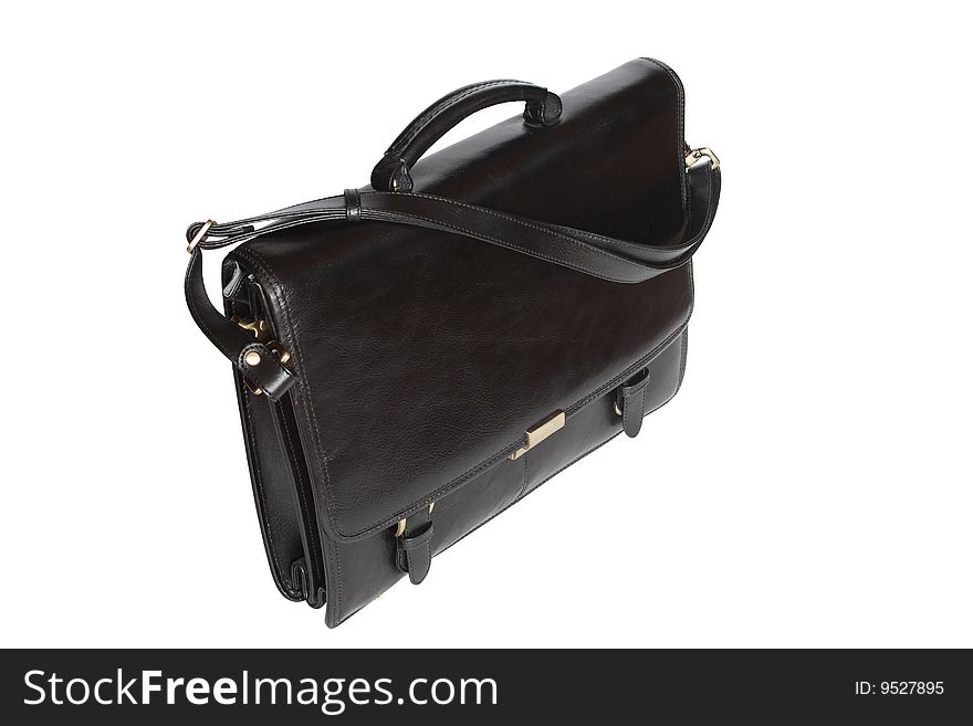 Black briefcase standing on white background isolated with clipping path
