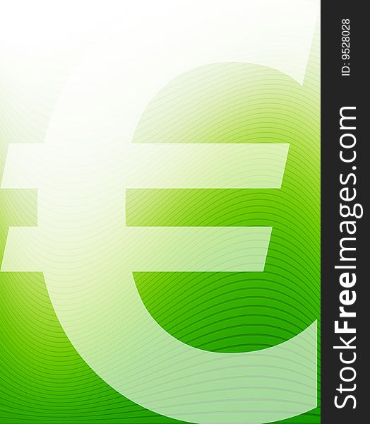 White euro symbol on green waves background. Business illustration