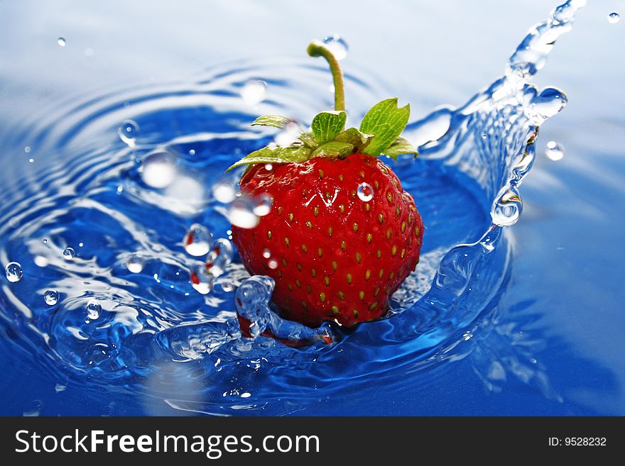 Ripe strawberries falls in water does hits. Ripe strawberries falls in water does hits