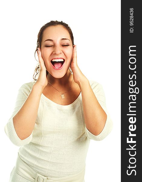 Portrait of an excited screaming young woman. Portrait of an excited screaming young woman