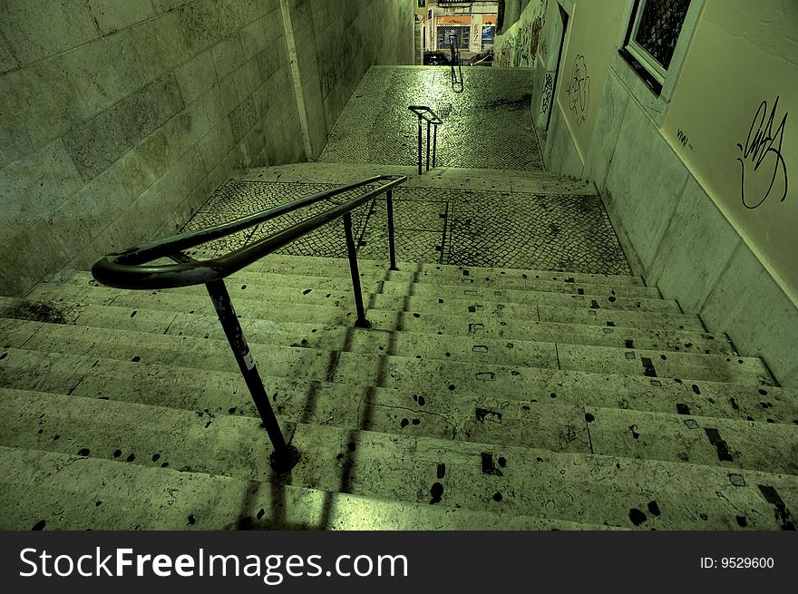 Stairs in the center of lisboa at night. Stairs in the center of lisboa at night