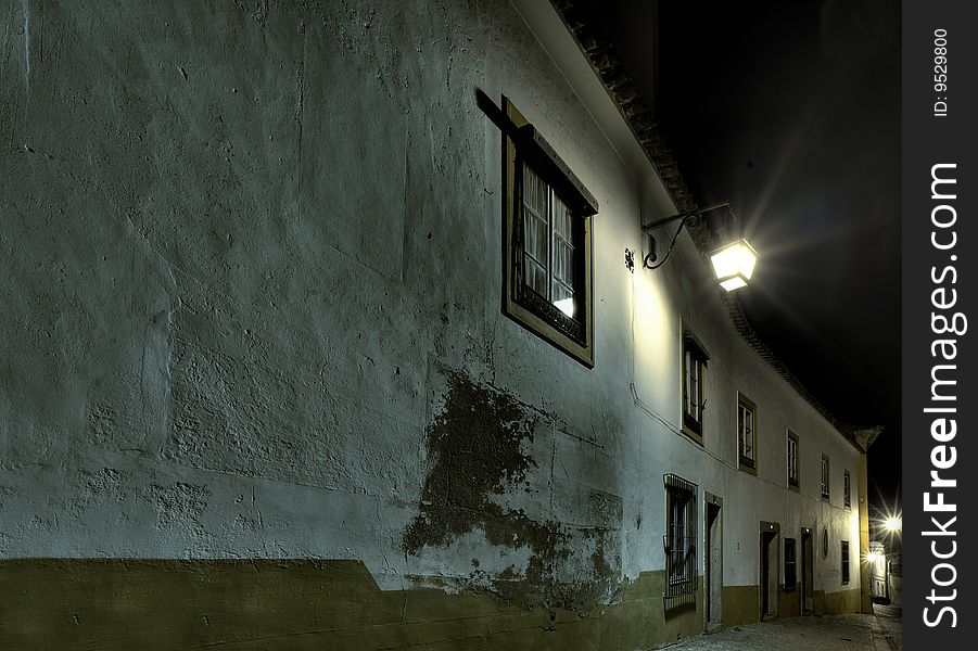 Lane at night in the old town of evora, portugal. Lane at night in the old town of evora, portugal