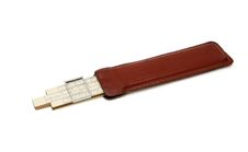 Old Pocket Slide Rule In Leather Case Isolated Stock Images