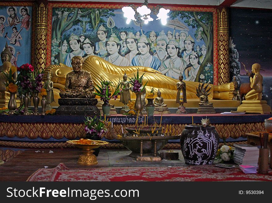 A reclining buddha at Big Buddha Pier on Samui Island, Thailand