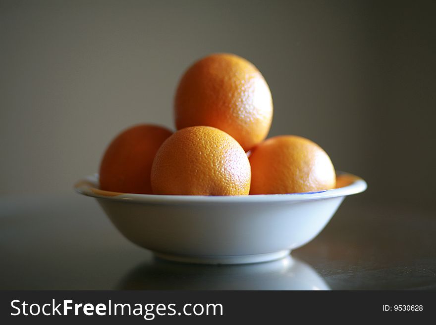 Natural light oranges in a bowl.